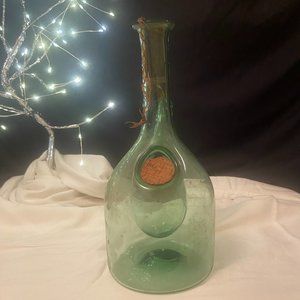 Vintage Hand Blown Wine Bottle with Ice Chamber  Green